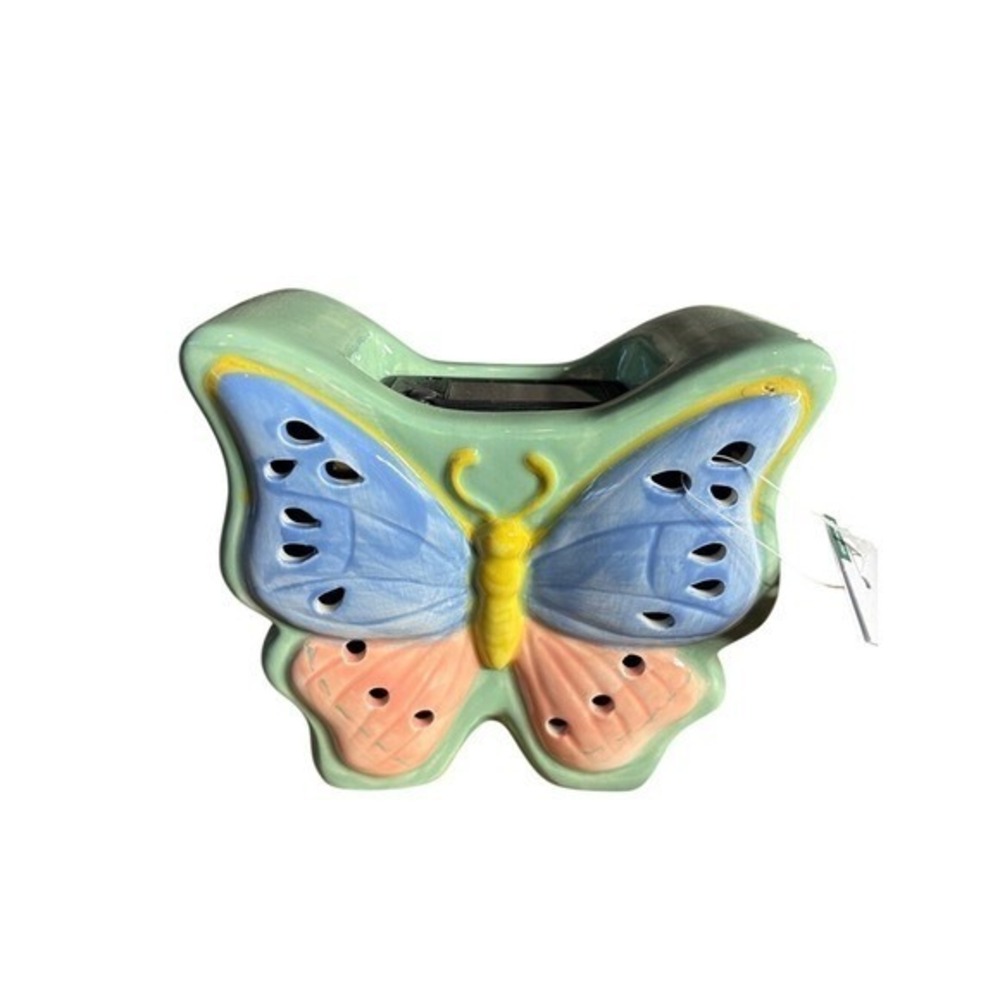Sonoma Ceramic Butterfly Solar Lantern Light Outdoor Spring Pastels GIFT NWT